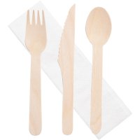 Set Cubiertos Maxi Cuchara-cuchillo-tenedor-servi Bio Bolsa 100 U Madera - 19237