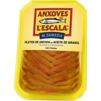 Anchoas Anxoves De L Escala Aceite Girasol 120 Filetes Tarrina 500/700gr + 1b Aceite O.v.priordei 250ml - 6270