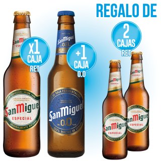 1 SAN MIGUEL 1/3 RETORNABLE Y 1 SAN MIGUEL 00 RETORNABLE + REGALO 2 SAN MIGUEL 1/3 RETORNABLE