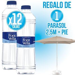 POR 12 CAJAS DE FONT VELLA DE 50CL, REGALO DE UNA SOMBRILLA Y UN PIE.