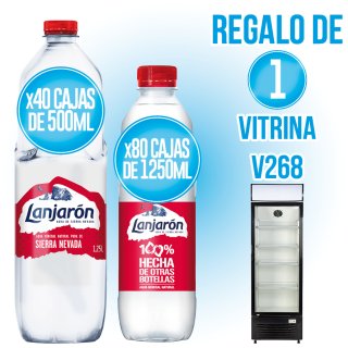 40 CAIXES LANJARON 50 CL (24 U) + 80 CAIXES LANJARON 1,25 LT (15 U) + REGAL D'UNA VITRINA 268LT