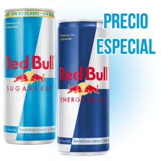 1 RED BULL REGULAR Y 1 RED BULL SUGAR FREE A PRECIO NETO