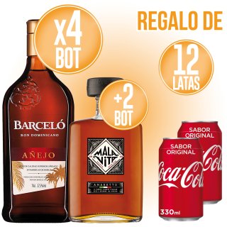 MODULO 4 RON BARCELO + 2 AMARETTO +12 COCA COLA