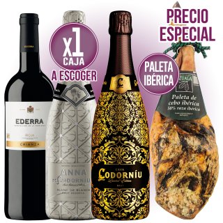 LOTE PALETA AZUAGA CEBO Y 1 CAJA EDERRA CRIANZA O CODORNIU ED. LIM BRUT RVA O CODORNIU ANNA BLANC DE