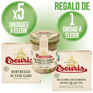 POR 5 LATAS A ESCOGER DE BONITO, MEJILLONES O VENTRESCA, REGALO DE OTRA LATA.