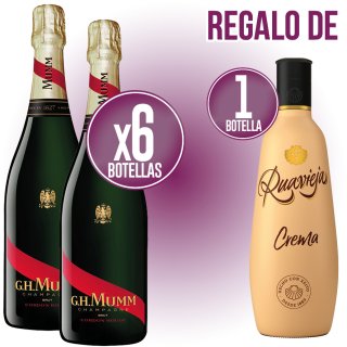 PER 6 AMPOLLES DE CHAMPAGNE MUMM CORDON ROUGE, REGAL D'UNA AMPOLLA DE CREMA D'ORUJO.