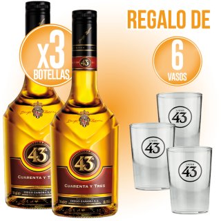 POR 3 BOTELLAS DE LICOR 43, REGALO DE 6 VASOS
