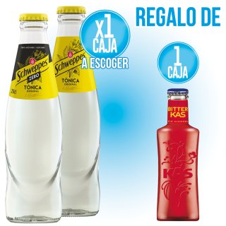 PER 1 CAIXA DE TÒNICA SCHWEPPES RETORNABLE NORMAL O ZERO, REGAL D'UNA CAIXA DE BITTER KAS 200 RETORN