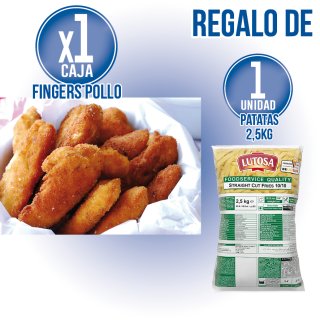 PER 1 CAJA DE FINGERS DE POLLO, REGALO DE 1 BOLSA DE 1 KILO DE PATATAS 10X10.