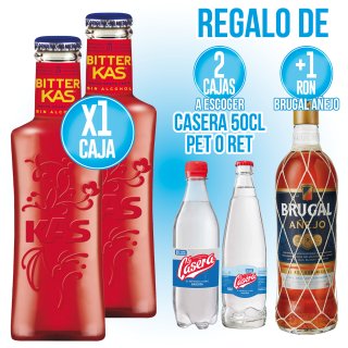 POR 1 CAJA DE BITTER KAS RETORNABLE, REGALO DE 2 CAJAS DE CASERA DE 500ML Y 1 RON BRUGAL.