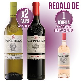 2 CAJAS RAMON BILBAO VERDEJO O CRIANZA + REGALO 1 BOTELLON MAGNUM RAMON BILBAO ROSADO