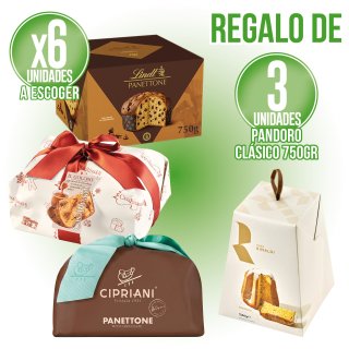 POR 6 PANETTONES A ELEGIR, REGALO DE 3 PANDOROS.