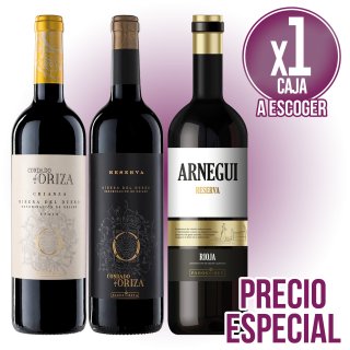 1 CAJA A ESCOGER ARNEGUI RESERVA O CONDADO ORIZA CRIANZA O RESERVA A PRECIO NETO