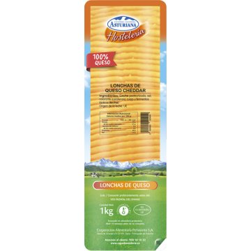 Queso Asturiana Hostelería Cheddar Lonchas Bandeja 1 Kg