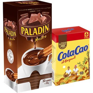 Chocolate Paladin Estuche 30 Sobres + Cola Cao Estuche 6 Sobres
