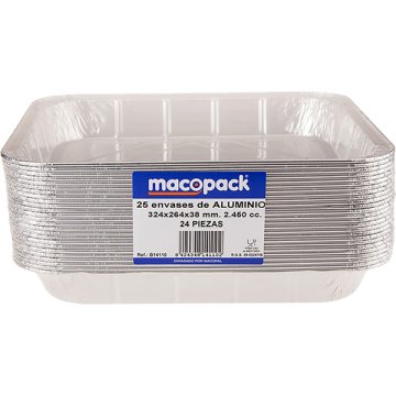 Bandeja Aluminio Macopal Rectangular 324x264 2450 Cc Pack 500 24 Piezas