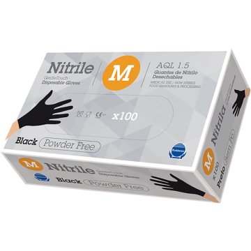 Guants Rubberex Nitril Sense Pols 5g Negres Talla M Pack 100