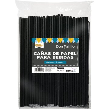 Cañas Don Palillo Papel Negras 20 Cm 4 Packs De 250 U