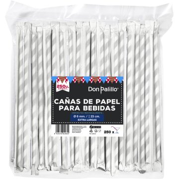 Cañas Don Palillo Papel Espiral Blanco-negro Envuelta Individual 23 Cm 4 Packs De 250 U