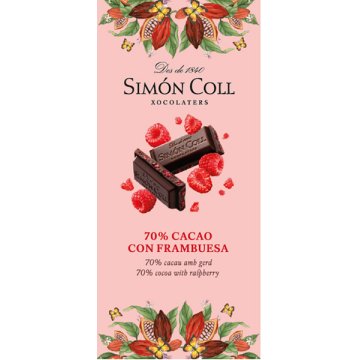 Chocolate Simón Coll 70% Cacao Con Frambuesa Tableta 85 Gr