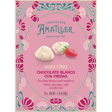 Hojas De Chocolate Amatller Blanco Con Fresas Estuche 40 Gr Display 5 U