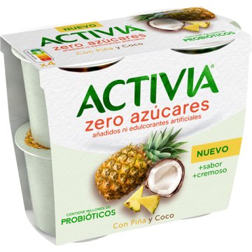 Yogur Activia Zero Azúcares Piña Y Coco 115 Ml Pack 4