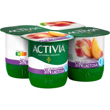 Yogur Activia 0% Sin Lactosa Melocotón Pack 4