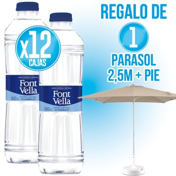 POR 12 CAJAS DE FONT VELLA DE 50CL REGALO DE UN PARASOL Y UN PIE.