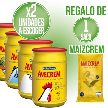 POR 2 AVECREM GALLINA BLANCA SIN GLUTEN 1KG, REGALO 1 BOLSA MAIZCREAM 2KG.