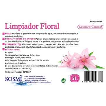 Netejador Sosmi Bioalcohol Floral 5 Lt