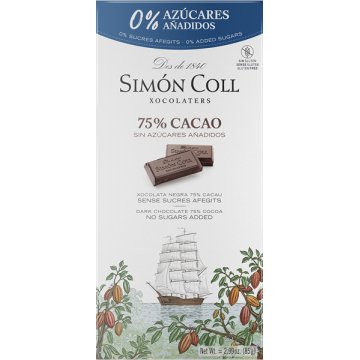 Xocolata Simón Coll 0% Sucres Afegits 75% Cacau Rajola 85 Gr