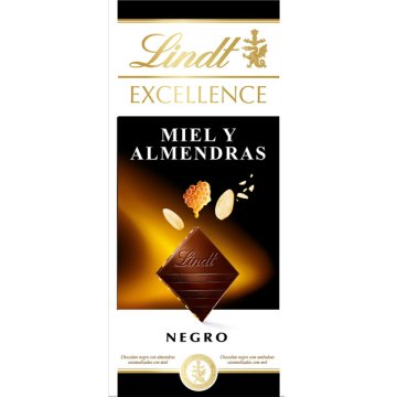 Chocolate Lindt Excellence Artesanal Negro Miel Y Almendras Tableta 100 Gr