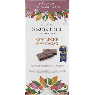 Xocolata Simón Coll Amb Llet 60% Cacau Rajola 85 Gr