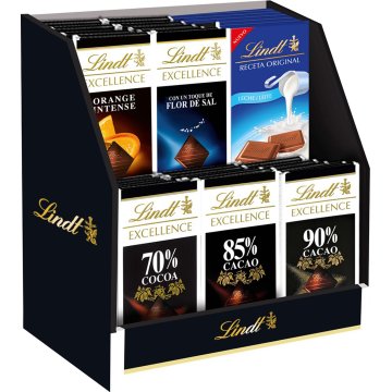 Expositor Chocolate Lindt Excellence + Gama Azul Tableta 100 Gr 35 U Promo 31 U + 4 U