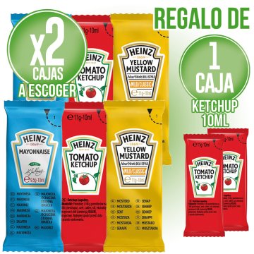 PER 2 SALSES HEINZ MONODOSIS A ESCOLLIR ENTRE KETCHUP/MAIONESA/MOSTASSA, REGAL 1 KETCHUP MONODOSIS.
