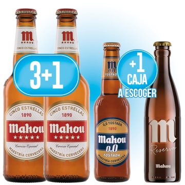 PER 3 MAHOU 5 ESTRELLES 1/3 RETORNABLE, REGAL 1 IGUAL + 1 MAHOU 0,0 TORRADA 1/3 RETORNALBE + 1 MAHOU