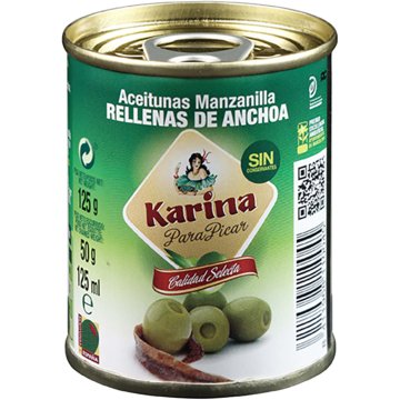 Aceitunas Karina Rellenas Anchoa 180/200 Lata 50 Gr