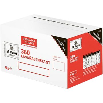 Lasañas El Pavo Instantanea Caja 4 Kg 360 Placas