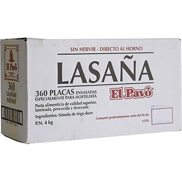 Lasañas El Pavo Caja 4 Kg 360 Placas