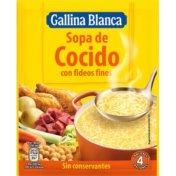 Sopa Gallina Blanca Cocido Con Fideos Finos Deshidratada Sobre 72 Gr 4 Serv