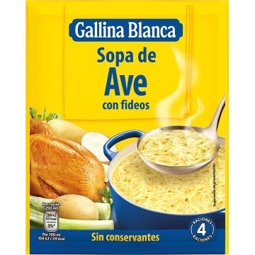 Sopa Gallina Blanca Ave Con Fideos Deshidratada Sobre 76 Gr 4 Serv