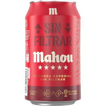 Cerveza Mahou Cinco Estrellas Sin Filtrar 5.5º Lata 33 Cl