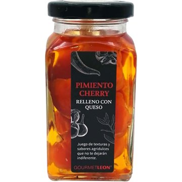 Pimientos Gourmet Leon Cherry Rellenos De Queso Tarro 230 Gr