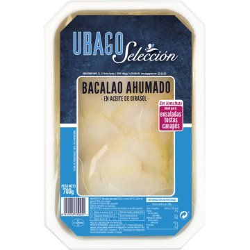 Bacallà Ubago Selecció Fumat En Oli De Girasol Tarrina 700 Gr