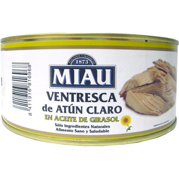 Ventresca De Tonyina Clara Miau En Oli De Gira-sol Tronc 0º Llauna 1 Kg