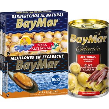 Pack Aperitiu Baymar 40.3º Llauna Escopinyes+olives+musclos