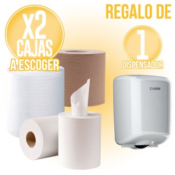 POR 2 CAJAS DE BOBINAS SECAMANOS, REGALO DE 1 DISPENSADOR