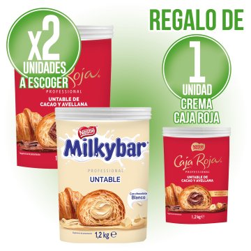POR 2 BOTES DE CREMA UNTABLE DE NESTLE CAJA ROJA O MILKYBAR, REGALO DE UN BOTE DE CREMA CAJA ROJA.