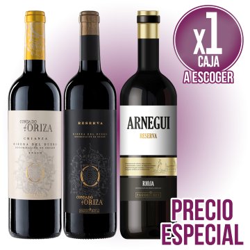 1 CAJA A ESCOGER ARNEGUI RESERVA O CONDADO ORIZA CRIANZA O RESERVA A PRECIO NETO